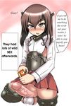  ball_bra blush brown_eyes brown_hair condom_box decensored flat_chest full-face_blush full-package_futanari futanari hard_translated headgear kantai_collection large_penis long_hair open_mouth penis solo taihou_(kantai_collection) testicles they_had_lots_of_sex_afterwards torii5011 translated uncensored 