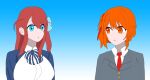  absurdres blue_eyes chronicle_of_myers highres hoshi_takeyama_(chronicle_of_myers) jo_shin_ogi minamoto_sakura orange_eyes orange_hair original oshi_no_ko parody red_hair school_uniform zombie_land_saga 