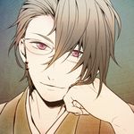 brown_hair character_request earring glasses japanese_clothes komae0611 male_focus pink_eyes short_hair smile solo 