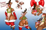 absurd_res anal anthro backsack balls bell bell_harness big_butt blush butt christmas christmas_clothing clothing deer digital_media_(artwork) donner erection genitals girly glowing harness hi_res holidays horn human jingle_bell jingle_bell_harness legwear male male/male male_penetrated male_penetrating male_penetrating_male mammal minosman05 new_world_deer open_mouth oral penetration penis red_nose reindeer rudolph_the_red-nosed_reindeer santa_claus sex simple_background tail text thick_thighs thigh_highs wide_hips