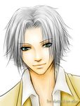  blue_eyes gokudera_hayato katekyo_hitman_reborn! male_focus school_uniform silver_hair simple_background solo white_background 