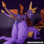 3d_(artwork) absurd_res activision anthro blender_(software) breasts butt digital_media_(artwork) disembodied_penis dragon dragonantojos duo female feral genitals hi_res huge_filesize male male/female penis purple_body purple_eyes spyro_the_dragon