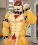 anthro bowser genitals hi_res male mario_bros mr_sharky muscular muscular_anthro muscular_male nintendo penis pubes shower_room solo