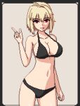  arcueid_brunestud bikini black_bikini blonde_hair breasts highres large_breasts midriff pixel_art red_eyes seiko093 swimsuit tsukihime tsukihime_(remake) type-moon 