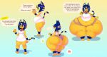 absurd_res animal_crossing ankha_(animal_crossing) anthro belly big_belly big_breasts big_butt blue_body blue_eyes blue_fur blue_hair bottom_heavy breasts butt butt_expansion clothing dialogue domestic_cat dress expansion felid feline felis female food fruit fur hair hi_res huge_butt huge_thighs hyper hyper_butt hyper_thighs looking_at_viewer mammal markings motion_lines mysterydad navel nintendo open_mouth pear-shaped_figure plant shadow solo speech_bubble striped_markings striped_tail stripes tail tail_markings text thick_thighs thigh_expansion weight_gain wide_hips yellow_body yellow_fur