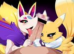  blush breasts crying digimon female first_person_view group licking looking_at_viewer male nude open_mouth oral precum renamon saliva tears teddy_jack tongue tongue_out 