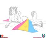 2023 anthro aonbheannach_(jenorafeuer) artist_name beckoning bedroom_eyes biped breasts collarbone digital_drawing_(artwork) digital_media_(artwork) equid equine eyebrows female fingers flag flag_(object) freckles fur gesture hair hi_res hooved_fingers hooves horn lgbt_pride looking_at_viewer lying mammal mouth_closed narrowed_eyes nicnak044 nipples nude on_side pansexual_pride_colors partially_colored patreon patreon_logo pride_colors seductive signature sketch solo subscribestar subscribestar_logo tail tail_tuft text tuft twitter_handle unguligrade unicorn url wearing_flag wide_hips