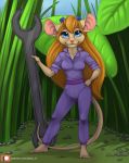  2019 5_fingers aki_de-volfs.ar anthro blue_eyes breasts clothed clothing day detailed_background digital_media_(artwork) female looking_at_viewer mammal mouse rodent smile solo standing 