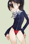  amiami black_hair long_hair no_pants original ponytail scuba_gear simple_background solo 