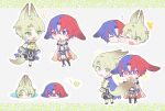  2boys alear_(fire_emblem) alear_(male)_(fire_emblem) alfred_(fire_emblem) animal_ears blonde_hair blue_eyes blue_hair cape chibi crossed_bangs fire_emblem fire_emblem_engage green_eyes hair_between_eyes heterochromia highres male_focus multicolored_hair multiple_boys open_mouth red_eyes red_hair rotsugame short_hair smile split-color_hair tail 