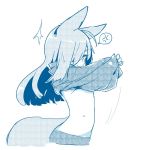  1girl anger_vein animal_ears done_(donezumi) female fox_ears fox_tail hair_over_one_eye monochrome original solo spoken_anger_vein tail undressing 