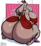anthro big_breasts big_butt blush breasts butt clothed clothing clothing_around_one_leg dress elephant elephantid female hi_res huge_breasts huge_butt illumination_entertainment inuzu kneeling mammal meena_(sing) panties panties_around_one_leg panties_down partially_clothed proboscidean pupils sing_(movie) solo thick_thighs underwear underwear_around_one_leg underwear_down