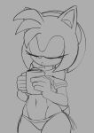 absurd_res accessory amy_rose anthro apsel_bluestar beverage clothing crop_top eulipotyphlan exposed_shoulder eyes_closed female hair_accessory hairband hedgehog hi_res loose_shirt mammal mug sega shirt sketch solo sonic_the_hedgehog_(series) topwear underwear