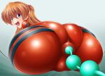  1girl anal anal_beads anal_object_insertion ass ass_focus blue_eyes bodysuit cameltoe from_behind highres huge_ass looking_at_viewer looking_back neon_genesis_evangelion object_insertion open_mouth orange_hair plugsuit red_bodysuit sex_toy skin_tight smile solo souryuu_asuka_langley yamagakitaze 