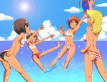  ass barefoot bikini breasts flat_chest girls_und_panzer katyusha kay_(girls_und_panzer) nagarakawa_shiraku nipples nishizumi_maho nishizumi_miho short_hair swimsuit tan_lines topless water 