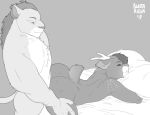  2019 absurd_res all_fours ambiguous_gender ambiguous_penetration anthro anthro_on_anthro bed blattarieva cervid digital_media_(artwork) doggystyle felid from_behind_position hand_on_butt hi_res lion mammal pantherine penetration sex 
