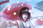  artist_name black_hair blurry building closed_mouth crying crying_with_eyes_open depth_of_field downscaled japanese_clothes kimono long_sleeves looking_at_viewer md5_mismatch nora_(noragami) noragami outstretched_arm over_shoulder pale_skin parasol pov red_eyes red_lips red_umbrella resized sangrde smile snow snowing solo_focus tattoo tears triangular_headpiece umbrella watermark web_address wide_sleeves winter 