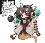  1other aaayamitsu androgynous black_hair blue_fire burabura candle_on_head chibi chinese_text commentary fire ghost_tail hair_ornament hairband hairclip headband highres horns japanese_clothes kimono len&#039;en long_hair long_sleeves mouth_hold no_sclera object_on_head other_focus red_eyes red_hairband red_headband red_ribbon ribbon simple_background sketch symbol-only_commentary taira_no_chouki tassel translation_request white_background white_horns white_kimono wide_sleeves 