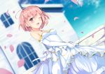  blush building clouds gloves original petals pink_hair ribbons short_hair sky tagme_(artist) waifu2x wedding_attire 