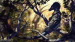  ambiguous_gender branch claws dakotaraptor dinosaur duo feathers hi_res leaves pachycephalosaurus raptor saurian scales solo_focus spikes stalker theropod tree 