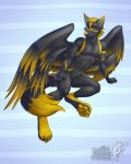  anthro canid canine feathered_wings feathers featureless_crotch fur hair looking_at_viewer male mammal nude smile solo vallhund wings 