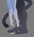 anthro biped blue_body blue_fur bodily_fluids claws cum cum_drip cum_on_feet cum_on_ground cyanusowo digital_media_(artwork) dripping duo feet feet_in_air felid fur genital_fluids grey_background grey_body grey_fur grey_tail hi_res male mammal motion_lines pantherine simple_background size_difference standing tail toe_claws toes white_body white_fur