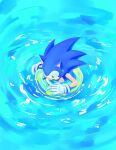  1boy absurdres animal_ears animal_nose blue_theme commentary_request from_above furry furry_male gloves green_eyes highres innertube korean_commentary male_focus open_mouth solo sonic_(series) sonic_the_hedgehog sweat swim_ring water white_gloves yangfaa_sonic 