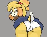absurd_res animal_crossing anthro bottomwear butt clothing dinim female hi_res isabelle_(animal_crossing) male male/female nintendo panties skirt solo tail underwear