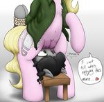  &lt;3 ... 2016 anearbyanimal bdsm black_hair blonde_hair blush bondage bound clothed clothing cutie_mark duo earth_pony english_text equine facesitting fan_character female female/female feral fur green_eyes hair horse mammal my_little_pony navel nikita nipples one_eye_closed pink_fur pony pussy_juice simple_background teats text 