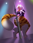  2016 5_fingers abstract_background armwear barefoot braided_hair breasts brown_fur buxbi buxbi_(character) clothing digital_media_(artwork) feet feline fingers fur hair mammal nipples orange_fur pink_hair smile tiger white_fur white_hair yellow_eyes 