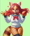 ailurid anthro big_breasts bottomless breasts clothed clothing condom female genitals hair hornyfoxjade legwear mammal mature_female nipple_outline pubes pussy red_hair red_panda school_uniform sexual_barrier_device solo thick_thighs thigh_highs uniform