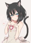  ... 1girl animal_ear_fluff animal_ears bare_arms bare_shoulders black_hair blush cat_ears cat_girl cat_tail choker collarbone commentary_request dress extra_ears hair_between_eyes heart heart_choker highres kemonomimi_mode layla_(mino) looking_at_viewer medium_hair nonono_(mino) original patch pink_choker ringed_eyes simple_background sleeveless sleeveless_dress smile solo spoken_ellipsis spoken_heart tail 