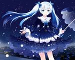 apring bad_id bad_pixiv_id banned_artist blue_eyes blue_hair dress frilled_dress frills hair_ornament hatsune_miku holding holding_umbrella long_hair multicolored_hair night open_mouth outdoors silver_hair snow solo twintails two-tone_hair umbrella vocaloid yuki_miku 
