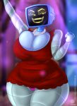 absurd_res big_breasts blurred_background breasts camel_toe cleavage clothed clothing dress female gem hi_res huge_breasts humanoid jewelry karen_plankton machine necklace nickelodeon not_furry panties pearl_(gem) pearl_necklace robot robot_humanoid screen screen_face smug solo spongebob_squarepants teenagebratwurst underwear