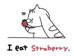 anthro bandai_namco berrysaladberry digimon digimon_(species) eating english_text food fruit heart_symbol horn humor long_ears lopmon plant solo strawberry text