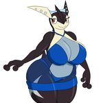  2016 alternate_color amphibian anthro anthrofied big_breasts bikini black_skin blue_skin bra breasts cleavage clothed clothing fan_character female frog greninja half-closed_eyes hikaru_shio huge_breasts navel nightgown nintendo pok&eacute;mon pok&eacute;morph red_eyes shiny_pok&eacute;mon simple_background skimpy smile solo swimsuit thick_thighs translucent transparent_clothing underwear video_games voluptuous white_background wide_hips xehta13 