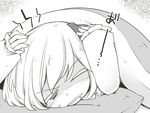  blanket drooling greyscale half-closed_eye headache holding_head jagabutter lying monochrome on_stomach one_eye_closed pillow rumia shaded_face short_hair solo touhou translated under_covers 