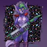 anthro breasts canid canine canis clothing collar ear_piercing ear_ring female five_nights_at_freddy&#039;s five_nights_at_freddy&#039;s:_security_breach fur grey_body grey_fur hi_res keyboard_instrument keytar leg_warmers legwear mammal musical_instrument nipples piercing ring_piercing roxanne_wolf scottgames solo steel_wool_studios wolf