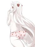  airfield_hime ass back commentary_request food_print from_behind kantai_collection long_hair maruki_(punchiki) panties print_panties profile red_eyes shinkaisei-kan simple_background solo strawberry_panties strawberry_print topless underwear underwear_only very_long_hair white_background white_hair white_skin 
