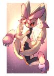  alternate_color black_sclera border brown_fur colored_sclera commentary_request furry highres looking_back lopunny lxipceluceos5r6 mega_lopunny multi-tied_hair outside_border pokemon pokemon_(creature) red_eyes shiny_pokemon white_border 