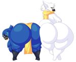  2024 absurd_res anthro avian big_butt biped bird butt cytrusawa digital_media_(artwork) duo hi_res huge_butt huge_hips huge_thighs looking_at_viewer looking_back looking_back_at_viewer male nude rear_view scarf simple_background smile thick_thighs wide_hips 