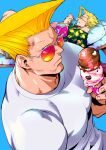  2boys alternate_costume bara character_request eating food from_above guile heart holding holding_food holding_ice_cream ice_cream large_pectorals looking_over_eyewear male_focus mature_male multiple_boys muscular muscular_male pectorals saida_nika solo_focus street_fighter sunglasses upper_body 