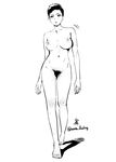  bare_legs barefoot breasts female monochrome nipples nude original pubic_hair solo walking wata_fooling 