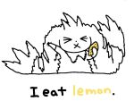 anthro bandai_namco berrysaladberry digimon digimon_(species) eating english_text food fruit horn humor lemon long_ears lopmon plant solo sour text