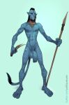 absurd_res balls big_balls big_penis biped blue_body blue_skin fingers genitals hair hi_res holding_object holding_spear holding_weapon humanoid humanoid_genitalia humanoid_penis humanoid_pointy_ears james_cameron&#039;s_avatar male melee_weapon na&#039;vi penis polearm solo spear tail tailed_humanoid tsu&#039;tey vein veiny_penis weapon yoshka