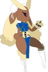  black_sclera breasts brown_fur chinese_clothing chinese_dress chun-li clothing cosplay dress female fur hoshime lopunny nintendo pink_eyes pok&eacute;mon smile smut-valerian solo video_games wide_hips 