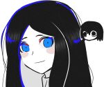  2others black_eyes blue_eyes blush_stickers catt_(project_moon) closed_mouth long_hair madotsuki_ren multiple_others portrait project_moon rose_(wonder_lab) sidelocks simple_background smile white_background wonderlab 