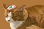 accessory ambiguous_gender bow_accessory candy colored dessert detailed detailed_fur digital_media_(artwork) digital_painting_(artwork) domestic_cat dreamscreep eyes_closed felid feline felis feral fluffy food fur hair_accessory hairclip lollipop lying mammal markings on_front orange_body orange_fur orange_theme pink_nose prick_ears realistic_feral shaded snout solo striped_body striped_fur stripes tabby_cat white_markings