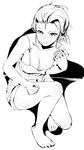  bare_legs barefoot blush cleavage female looking_at_viewer monochrome original simple_background solo wata_fooling white_background 
