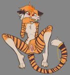 anthro blush breasts ears_down embarrassed felid female genitals hi_res koda_kins_(koda-kins) lenyavok mammal pantherine piercing pivoted_ears pussy shy small_breasts solo spread_legs spread_pussy spreading tiger